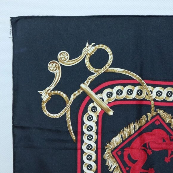 HERMES Carre90 Scarf ""BRIDE DE COUR"" Silk Black Auth BA4252 - Picture 2 of 14